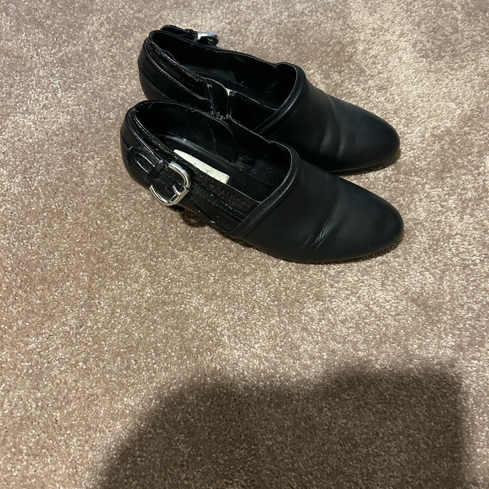 Aj Valenci Black Leather Buckle Low-Heel Mules